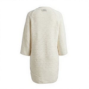 Vestido de Punto de Lana Texturizada Sólida Blanca, Cuello Alto, Manga Tres Cuartos, Midi, Estilo Pullover, Ropa Casual de Otoño - Product Image 3