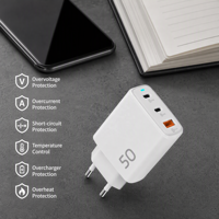 Adaptateur secteur Cantell 50W double Type-C 1 port USB-A, chargeur mural EU US UK, 25W PD, 25W QC3.0, adaptateur Type C, chargeur GaN 50W