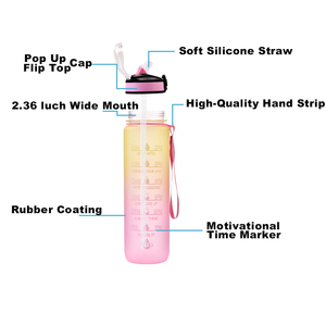 1 bouteille <span class=keywords><strong>d</strong></span>'eau pour gymnastique, en plastique, en tritan, 32oz, avec marqueur de temps de motivation, meilleure vente - Product Image 3
