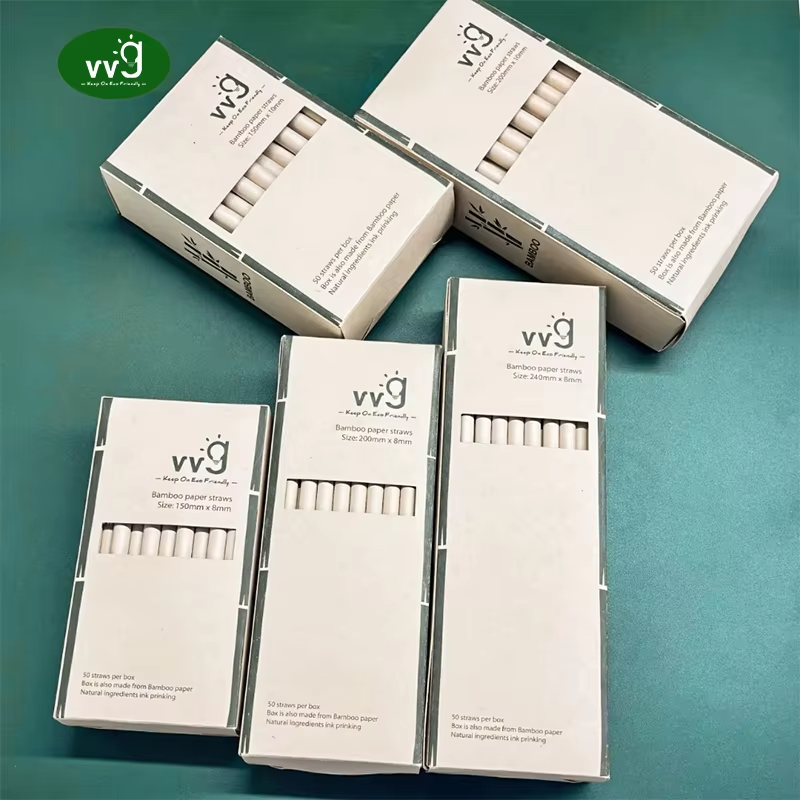 VVG Wholesale Biodegradable Custom Disposable Bamboo Fiber Straws Bamboo Pulp Paper Straws for Hot & Cold Drinks