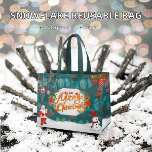 Bolsas Reutilizables con Estampado de Copos de Nieve, Material Reciclable, Superficie Impermeable, Asa Flexiloop, Duraderas, 30x40cm, para Exposiciones y Navidad - Product Image 2