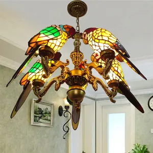murano papagaio Suppliers-Tiffany luminária suspensa com pingente de vidro, pássaro, papagaio, para teto, varanda, pássaros, quarto, clube de café, lustre tiffany