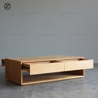 Table basse de salon nordique en bois massif, style moderne et minimaliste, avec rangement, en chêne blanc ou noyer noir, meubles sur mesure