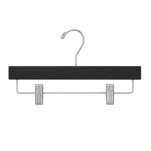 Cintres en bois pour pantalons et jupes, cintre en bois massif avec pinces métalliques, couleur noire, prix abordable - Product Image 5