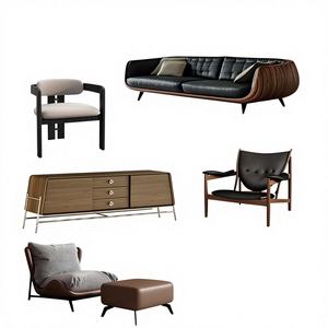 Juego de Sofás Seccionales Modulares de Madera Maciza y Cuero PU, con Funda Extraíble, Diseño Moderno y Minimalista para Sala de Estar - Product Image 1