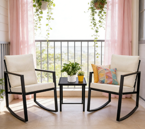 Set di Sedie a Dondolo Moderne <span class=keywords><strong>da</strong></span> Esterno con Telaio in Metallo Resistente per Terrazze, Balconi e Giardini - Product Image 3