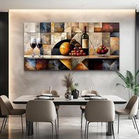 Grande Peinture à l'Huile Impressionniste Personnalisée sur Verre à Vin, Paysage Champêtre, Art Mural en Bois pour Salon, Bureau, Cuisine, Décoration Intérieure