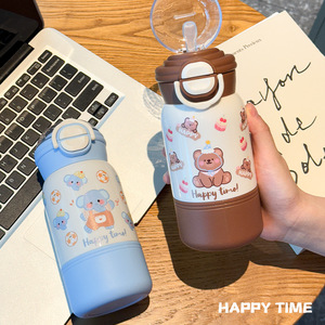 Honglixin Children's Water <b>Bottle</b> With Straw Double Drinking Plastic Leak Proof Large Capacity Outdoor Use Back To School - Product Image 4