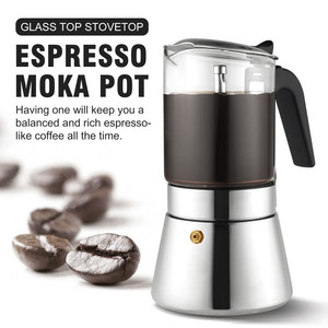 Cafetière Expresso Classique <span class=keywords><strong>Italienne</strong></span> en Acier Inoxydable avec Couvercle en Verre Cristal 6 Tasses 240ml – Qualité Supérieure OEM - Product Image 3