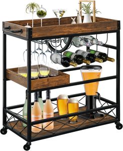 <span class=keywords><strong>Chariot</strong></span> de bar intérieur/extérieur à 3 roues verrouillables Casier à vin <span class=keywords><strong>Porte</strong></span>-verre <span class=keywords><strong>Chariot</strong></span> de service industriel à roulettes 2 plateaux amovibles - Product Image 1