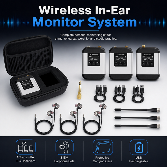 UHF Professional Wireless In-Ear Monitoring System IEM Earphone Monitor Bodypack Portable Receiver for Stage