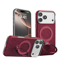 Casing Ponsel Kulit PU Mewah dengan Magnet untuk iPhone 18 17 16 15 14 13 12 Pro Max Plus Dilengkapi Ring Stand Rotasi 360 Derajat Pelindung