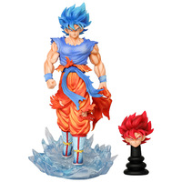 Figurine d'Action Dragon Ball Z Goku Super Saiyan Blue Double Tête de Haute Qualité 32cm, Modèle Anime Exposé, Cadeau de Collection
