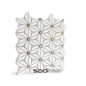 Mosaico in Marmo Verde Naturale <span class=keywords><strong>con</strong></span> Forma di Margherita in Metallo, <span class=keywords><strong>Piastrelle</strong></span> in Mosaico di Pietra per Decorazione d'Interni - Product Image 2