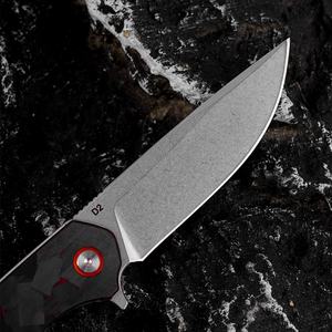 Cuchillo Plegable de Bolsillo Pequeño, Hoja de Acero D2, Punta de Gota, Mango de Fibra de Carbono, EDC, Caza, Camping, Bricolaje, OEM - Product Image 4