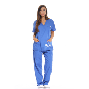 Ropa médica Conjuntos de uniformes médicos de seis bolsillos para mujer (cuello en V con pantalón Cargo) Pierna recta Seis bolsillos - Product Image 1
