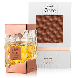 น้ำหอมแบรนด์ดัง Arab <span class=keywords><strong>NUSUK</strong></span> ATEEQ Extrait De <span class=keywords><strong>Parfum</strong></span> 100 มล. ขวดหรูหราทรงรังผึ้ง กลิ่นหอมแบบอาหรับตะวันออก น้ำหอมสำหรับทุกเพศ - Product Image 1