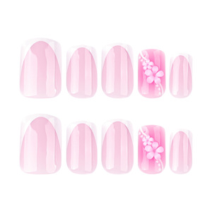 Conception de fleurs <span class=keywords><strong>Pression</strong></span> sur les <span class=keywords><strong>ongles</strong></span> <span class=keywords><strong>Ongles</strong></span> artificiels de luxe French Square Medium Press sur les <span class=keywords><strong>ongles</strong></span> pour les filles - Product Image 3