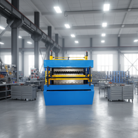 Máquina perfiladora de paneles de teja metálica de doble capa con control PLC, motor, bomba y rodamientos