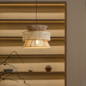 Lustre rond en corde de chanvre style Wabi Sabi japonais, douille E27, pour salon de thé, maison d'hôtes, chambre, restaurant, hôtel - Product Image 4