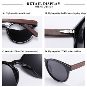 Lunettes de soleil unisexes en bois de bambou, monture ronde noire, verres polarisés TAC UV400 pour la protection solaire, les voyages, la conduite et la mode - Product Image 4