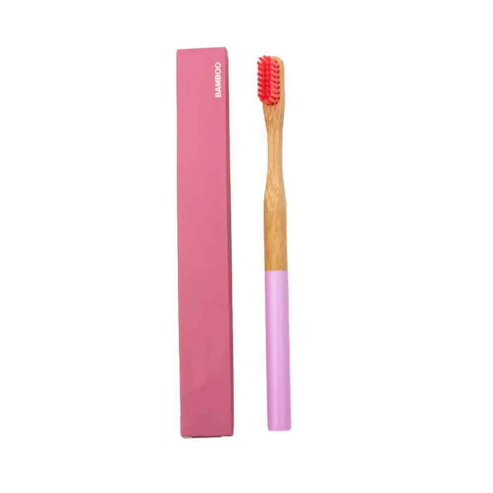 Eko dostu bambu diş fırçası biyobozunur kömür toksik olmayan boyama renk yuvarlak kolu diş fırçası yetişkin için