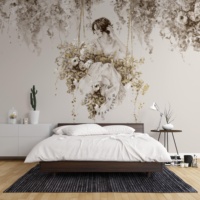 Papier peint mural auto-adhésif imperméable, style moderne, fond beige, belle femme tenant des fleurs sur une balançoire, pour salon, décoration intérieure