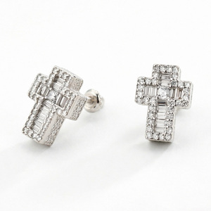 Pendientes de Cruz con Circonitas Engastadas en Garra, de Aleación de Latón y Zinc, Bañados en Oro, Joyería Unisex para Fiestas y Aniversarios, CRUZ - Product Image 1