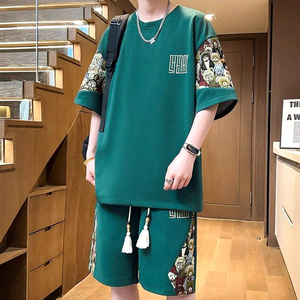 Vêtements de sport d'été 2025 pour hommes, t-shirts et shorts en tricot respirant à imprimé vintage, tendance, durables et confortables - Product Image 5