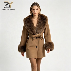 <span class=keywords><strong>Manteau</strong></span> mi-long en mélange de laine de chameau pour <span class=keywords><strong>femme</strong></span> Zeyu, chaud pour l'hiver, avec col et poignets en fausse fourrure, ceinturé, veste tendance pour <span class=keywords><strong>femme</strong></span> - Product Image 1