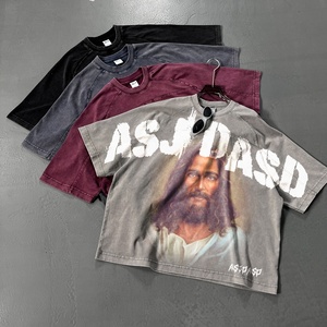 Peso pesado verano 100% algodón diseño Casual empalme ácido lavado en blanco liso de gran tamaño ropa de calle camisetas para hombres - Product Image 3