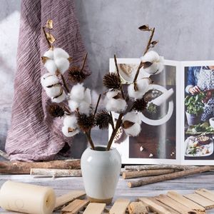 CallaFloral Artificial Cotton Branches White Dried <b>Flower</b> <b>Single</b> Branch Home Decor INS Style - Product Image 1