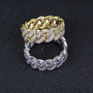 Classic Zircon Gold Plated Cuban Link <b>Ring</b> Stainless Steel <b>Iced</b> Out <b>Ring</b> Hiphop Jewelry - Product Image 3