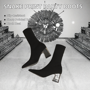 Bottes de neige à talon carré pour femmes, style serpent, à enfiler, bout pointu, vente chaude pour grossistes - Product Image 2