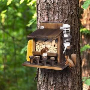Mangeoire d'écureuil et de tamia mangeoire de table de pique-nique d'écureuil en bois avec mangeoire d'eau extérieure pour la maison d'écureuil de maïs - Product Image 2
