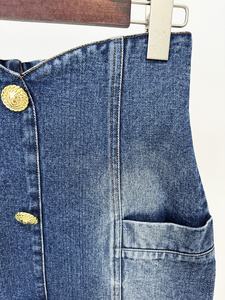 OUDINAブティック エレガント スリム ダブルブレスト ウォッシュデニムジャケット ツーピースセット ミニスカートスーツ - Product Image 6