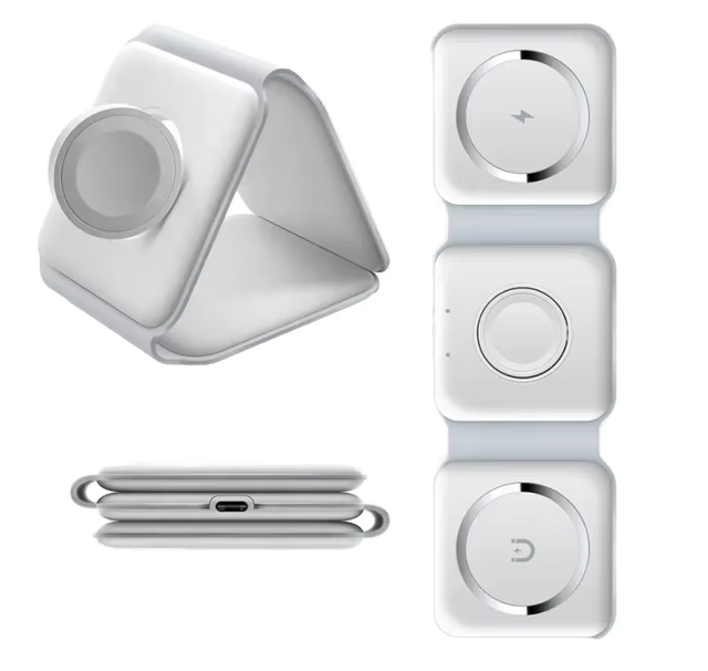 15W Quick Charging Station Custom Logo Foldable 3 in 1 Magnetic Wireless Charger with Gan Material for Iwatch for iPhone