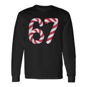 Camiseta festiva de manga larga con diseño de 67 bastones de caramelo navideños - Product Image 1