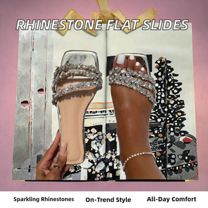 Nueva Tendencia de Moda 2025, Sandalias Planas Cómodas para Mujer con Pedrería, Punta Cuadrada, para Exteriores - Product Image 2