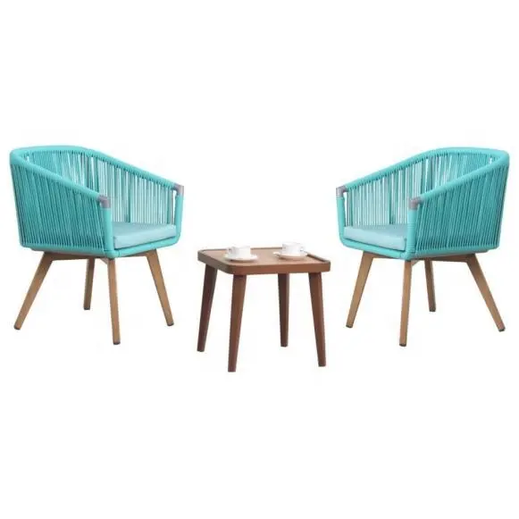 Conjunto de mesa y sillas tejidas de cuerda de poliéster para jardín, muebles de exterior para Patio, 2 asientos, conjunto de mesa de ocio