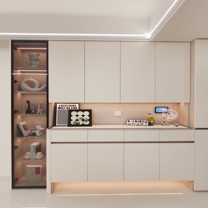<span class=keywords><strong>Buffet</strong></span> <span class=keywords><strong>gris</strong></span> <span class=keywords><strong>clair</strong></span> moderne pour la maison et l'hôtellerie, au design élégant et avec des étagères ouvertes pour un rangement stylé - Product Image 2
