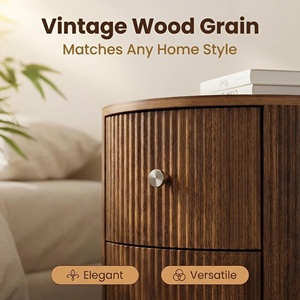 <strong>Mid</strong> <strong>Century</strong> Round End <strong>Table</strong> with 3 Storage Drawers Wood Storage <strong>Side</strong> <strong>Table</strong> Beside <strong>Tables</strong> Bedroom Closed Nightstand - Product Image 3