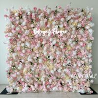 Mur de roses artificielles en soie blanche fait main pour la décoration de fond de mariage, rouleau de tissu de fournisseur de mariage, mur de fleurs enroulable
