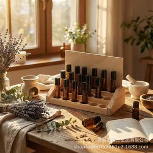 Wooden Stepped Essential Oil <b>Storage</b> <b>Rack</b> 3 Layers Detachable Roller <b>Bottle</b> Organizer Desktop Living Room <b>Storage</b> - Product Image 1