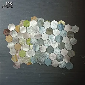 Damasco Cor Hexagon Forma Backsplash Wall Tile Mistura de vidro auto-adesivo com telhas de alumínio Casca De Mosaico E Vara Mosaiken