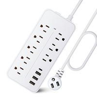 Protector de Sobretensión Universal con Enchufe Americano Plano, Regleta de Alimentación con 8 Tomas de CA y 4 Puertos USB-C, Cable de Extensión de 4 Pies