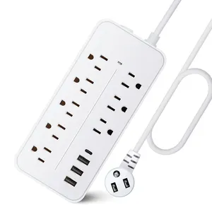 Multiprise universelle avec adaptateur de prise de terre à 8 ports et 3 ports USB