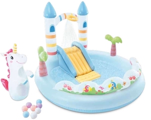 <span class=keywords><strong>INTEX</strong></span> 56148 Château Licorne Centre de Jeux Gonflable en PVC pour Enfants Piscine Gonflable et <span class=keywords><strong>Parc</strong></span> <span class=keywords><strong>Aquatique</strong></span> de Jardin avec Toboggan Pulvérisateur Intégré Se Fixe - Product Image 3