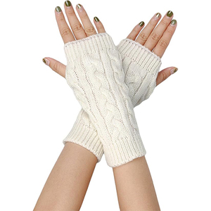 Mitaines sans doigts pour femmes, gants d'hiver chauds en tricot, chauffe-bras doux au crochet, mitaines avec trou pour le pouce - Product Image 2