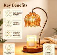 Lampe chauffe-bougie à fleurs avec minuterie, lampe chauffe-bougie à intensité variable, cadeaux de Noël et d'anniversaire pour femmes, mamans, elle